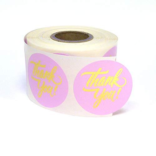 Next Day Labels 500 Thank You Stickers / for Company Promotional Items, Party Favors, Envelopes, or Business Merch / Round, 1.5 inches, Pink and Gold Foil Lettering