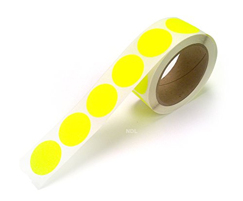 Blank Color Coding Stickers, Writable Surface 500 Permanent Labels per Roll (Yellow Fluorescent, 1.5" Circle)