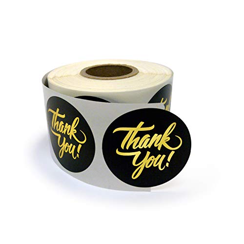Next Day Labels 500 Thank You Stickers / for Company Promotional Items, Party Favors, Envelopes, or Business Merch / Round, 1.5 inches, Black and Gold Foil Lettering