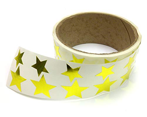 Metallic Foil Star Stickers, Assorted Sizes, ¾ and 1 - 450 Labels per Roll with perf on roll After Every 10 Labels (Gold)