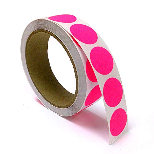 Blank Color Coding Stickers, Writable Surface 500 Permanent Labels per Roll (Pink Fluorescent, 1" Circle)