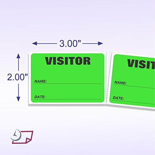 3 x 2 Fluorescent Color Visitor Labels Pass, 500 Per Roll (Green)