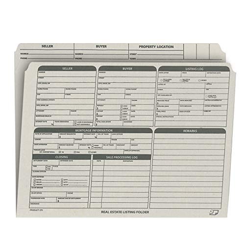 Real Estate Listing Folder Right Panel List, Pre-Printed on Durable Card Stock with Closing Checklist and Color-Coded Dots for Organizing (Gray, Letter Size - Pack of 25)