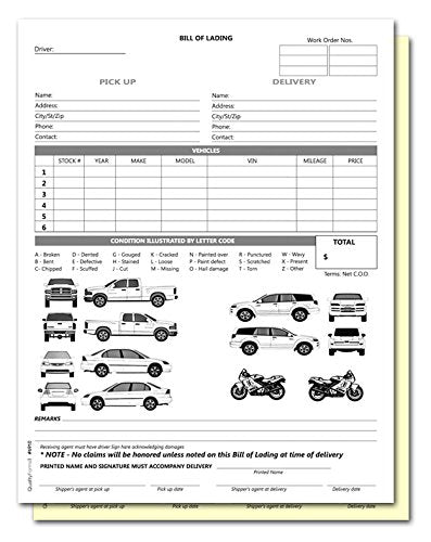 2 Part Vehicle Transport Bill Of Lading Form Whiteyellow Apple Forms 0876