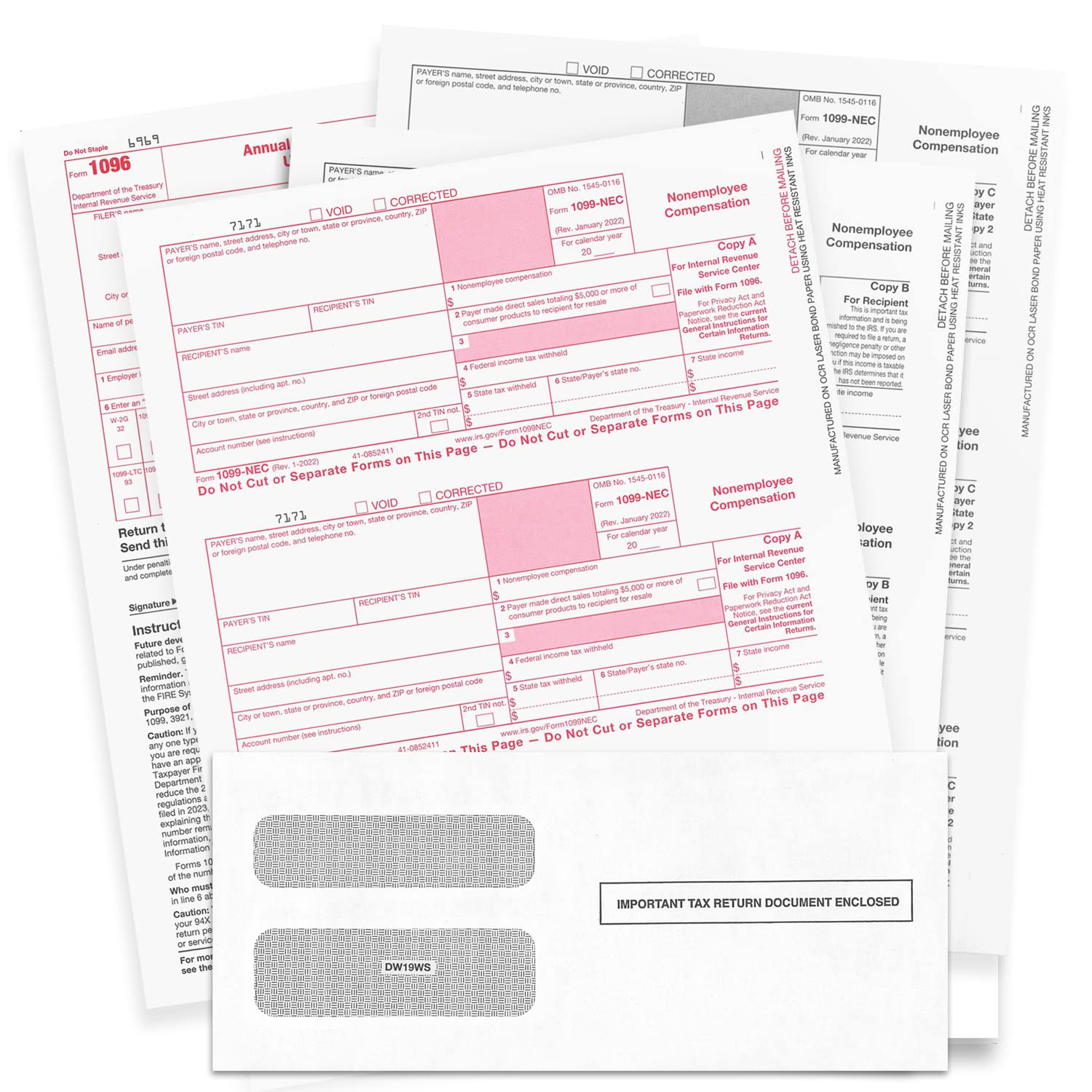 New 1099-NEC Forms for 2023, 4-Part Tax Forms, Vendor Kit of 25 Laser Forms and 25 Self-Seal Envelopes, Forms Designed for QuickBooks and Other Accounting Software