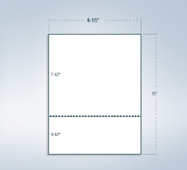 8-1/2 x 11" 24# Laser cut sheet 1 perf @ 3-1/2" from bottom