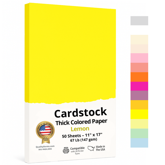 65 lb. (176 gsm) Cover Card Stock, 8-1/2 x 11" / 11x17" 50 Sheets Per Pack (11x17", Lemon)
