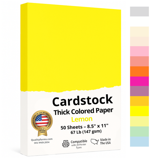 67/65 lb. (176/190 GSM) Cover Stock, 50 Sheets Per Pack, Great for Awards, Diplomas, School Projects, Mounting Invitations, Art N Crafts, DIY Projects and Much More (Ultra Lemon, 8-1/2" x 11")