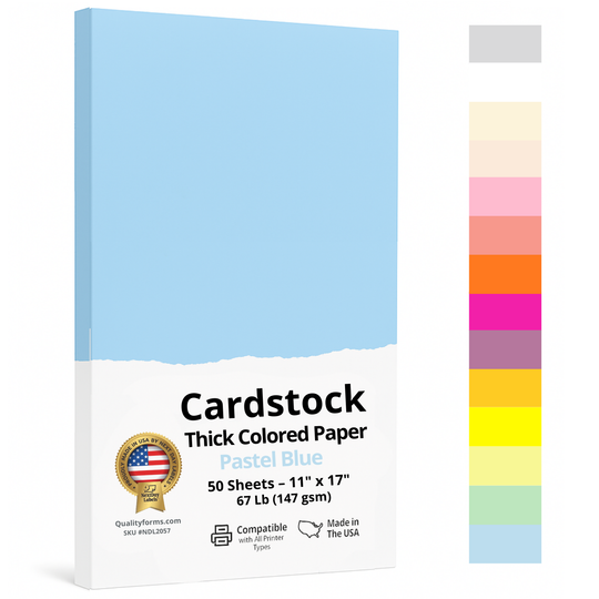 65/67 lb. (176/190 gsm) Cover Card Stock, 50 Sheets per Pack, Great for Printing, School Projects, Flyers, Invitations, Arts N Crafts, DIY Projects, and Much More (11x17", Pastel Blue)