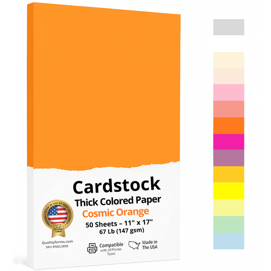 67/65 lb. (176/190 GSM) Cover Stock, 50 Sheets Per Pack, Great for Awards, Diplomas, School Projects, Mounting Invitations, Art N Crafts, DIY Projects and Much More (Cosmic Orange, 11x17")