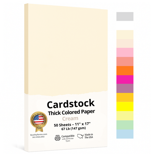 67/65 lb. (176/190 GSM) Cover Stock, 50 Sheets Per Pack, Great for Awards, Diplomas, School Projects, Mounting Invitations, Art N Crafts, DIY Projects and Much More (Cream, 11" x 17")