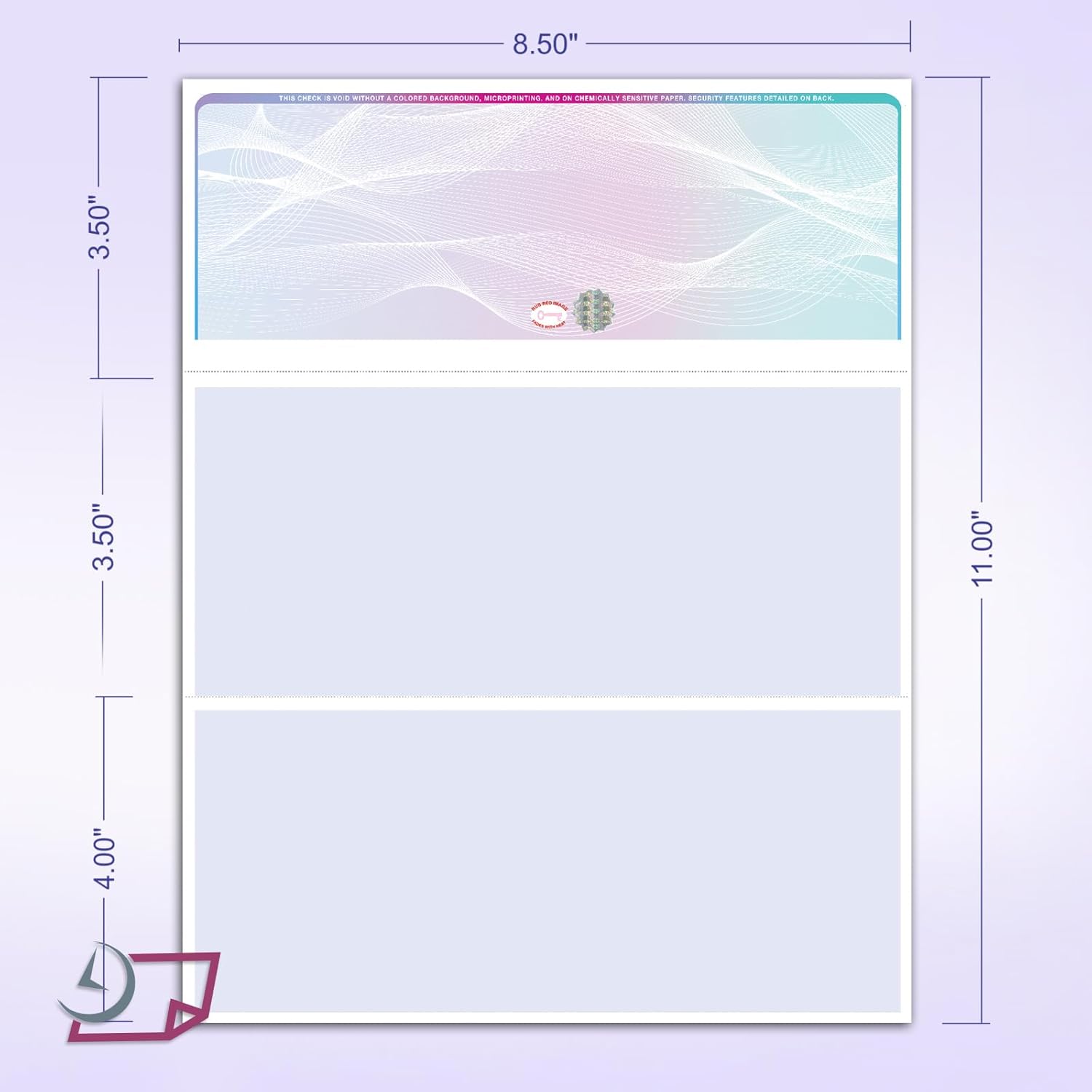 Blank Hologram Premium Laser Computer Checks Three Colors - High-Security Check on top.
