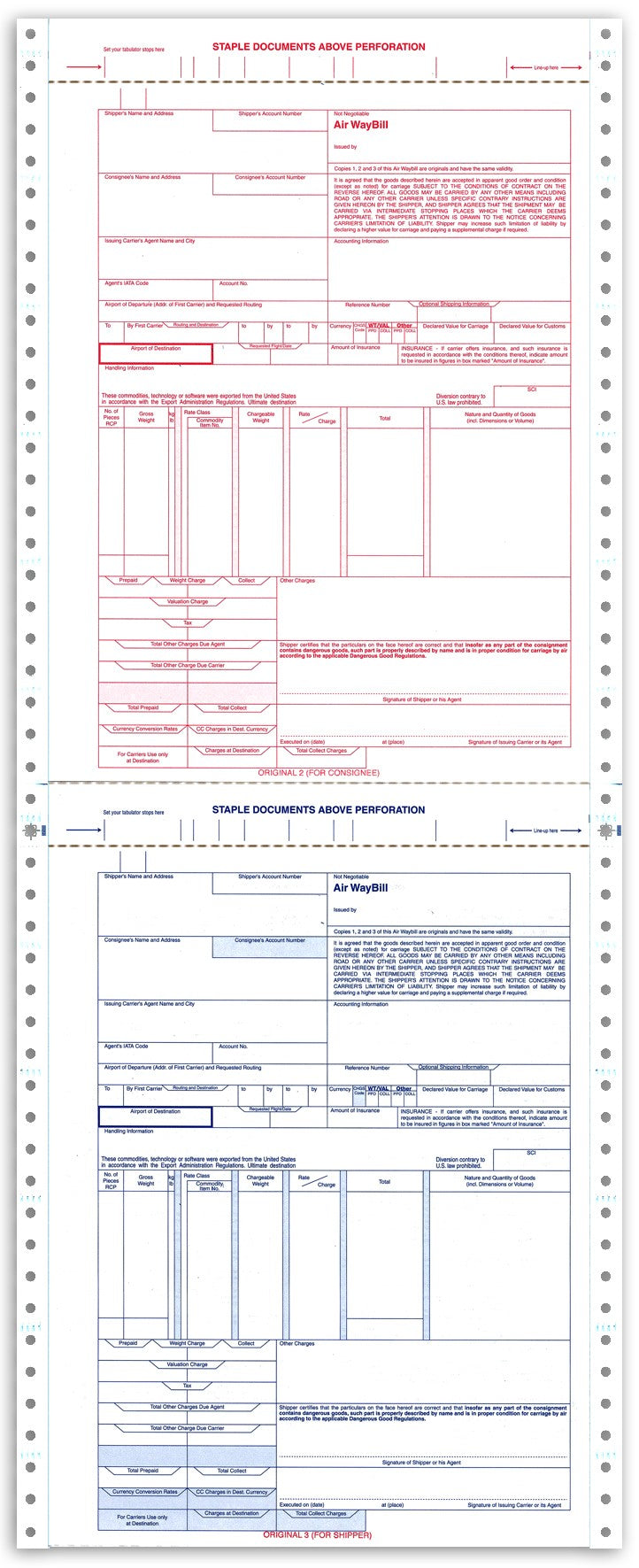9-1/2 x 24, 6 Part Continuous International Air Waybill