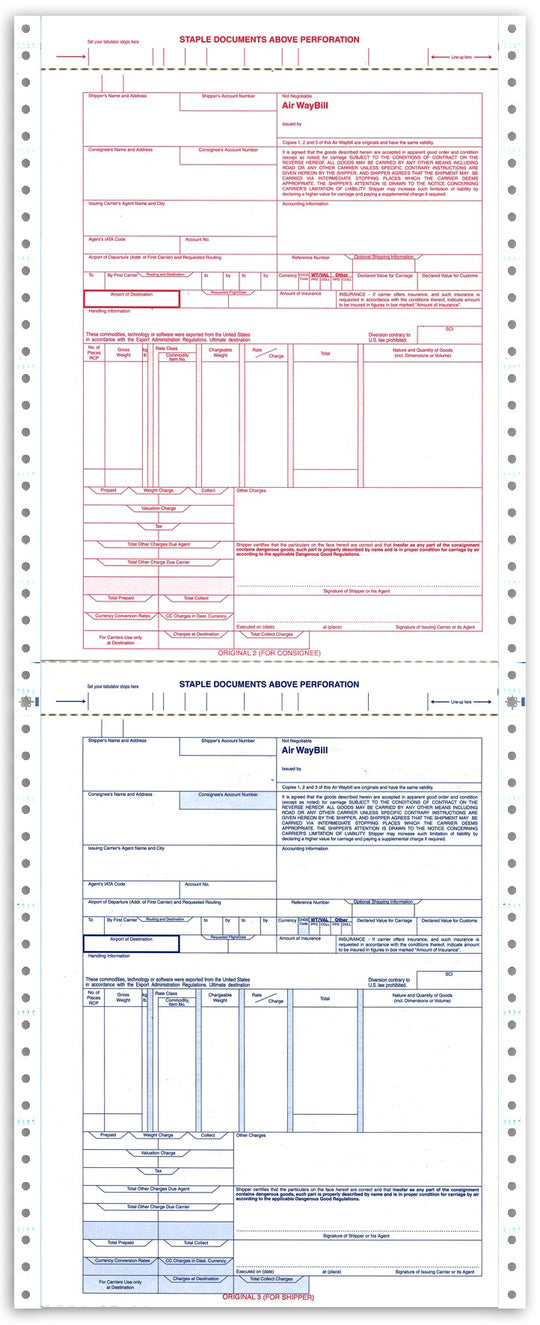 9-1/2 x 24, 6 Part Continuous International Air Waybill