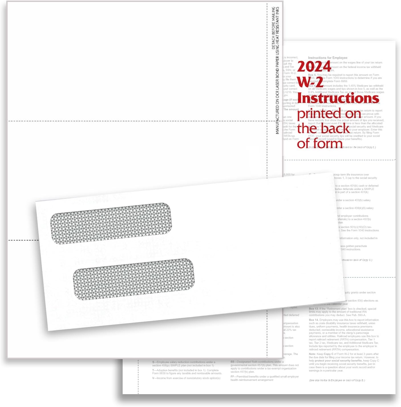 2024 3 Up W2 Tax Forms and Matching Envelopes