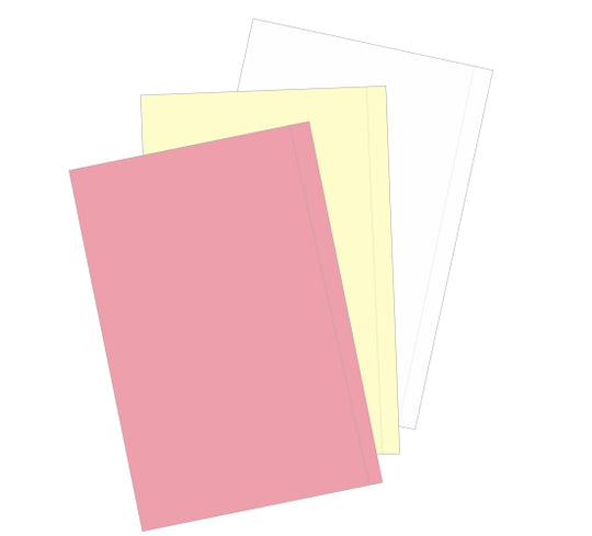 11.5" x 17" 3 Part NCR Superior Pink/Yellow/White Reverse Collated Paper With 1/2" Perforation on Side, Item #5794