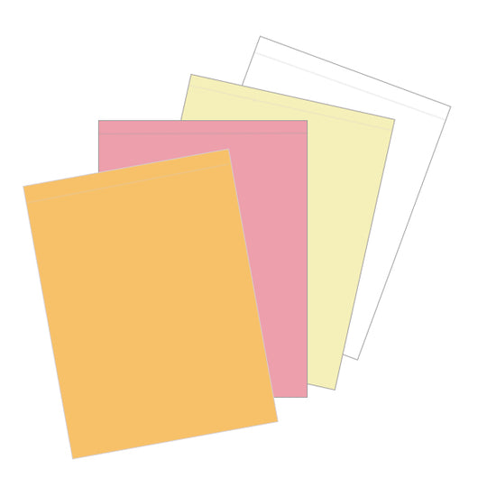 8.5" x 11.5" 4 Part NCR Superior Gold/Pink/Yellow/White Reverse Collated Paper With 1/2" Perforation on Top, Item #5797