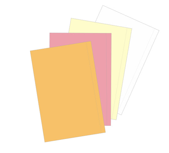 11.5" x 17" 4 Part NCR Superior Gold/Pink/Yellow/White Reverse Collated Paper With 1/2" Perforation on Side, Item #5800