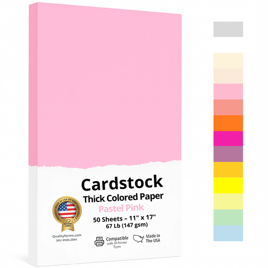 67/65 lb. (176/190 gsm) Cover Card Stock, 50 Sheets per Pack, Great for Printing, School Projects, Flyers, Invitations, Arts N Crafts, DIY Projects, and Much More (11x17", Pastel Pink)