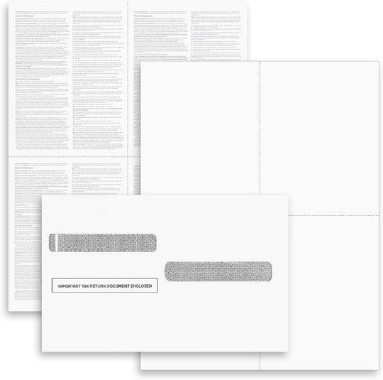 Set of W-2 Forms and Self Seal Envelopes, 4-Up Version with Instructions on the Back.