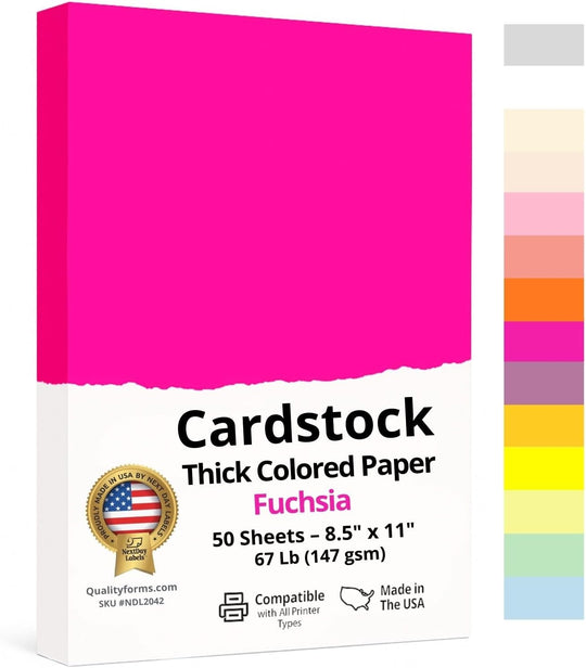 67/65 lb. (176/190 gsm) Cover Card Stock, 50 Sheets per Pack, Great for Printing, School Projects, Flyers, Invitations, Arts N Crafts, DIY Projects, and Much More (8-1/2" x 11", Fuchsia)