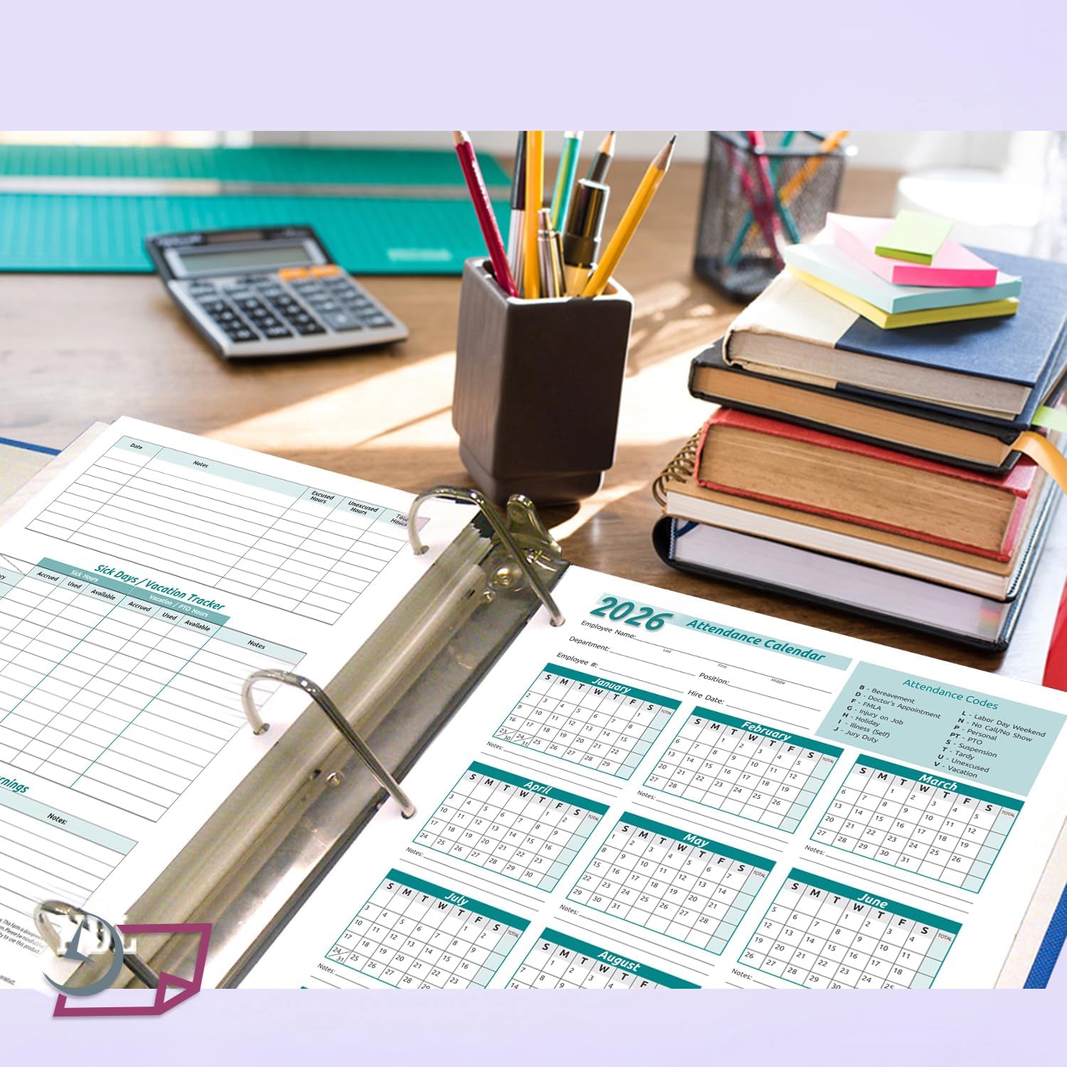 NEXT YEAR - Work Tracker Attendance Calendar Cards- 8 ½ X 11 Cardstock / Pack of 25 Sheets (2026)
