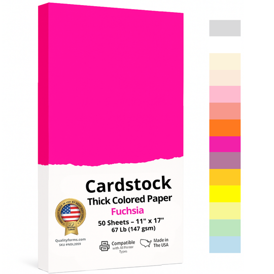 67/65 lb. (176/190 gsm) Cover Card Stock, 50 Sheets per Pack, Great for Printing, School Projects, Flyers, Invitations, Arts N Crafts, DIY Projects, and Much More (11x17", Fuchsia)