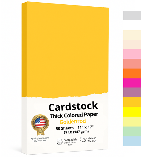 67/65 lb. (176/190 gsm) Cover Card Stock, 50 Sheets per Pack, Great for Printing, School Projects, Flyers, Invitations, Arts N Crafts, DIY Projects, and Much More (11x17", Goldenrod)