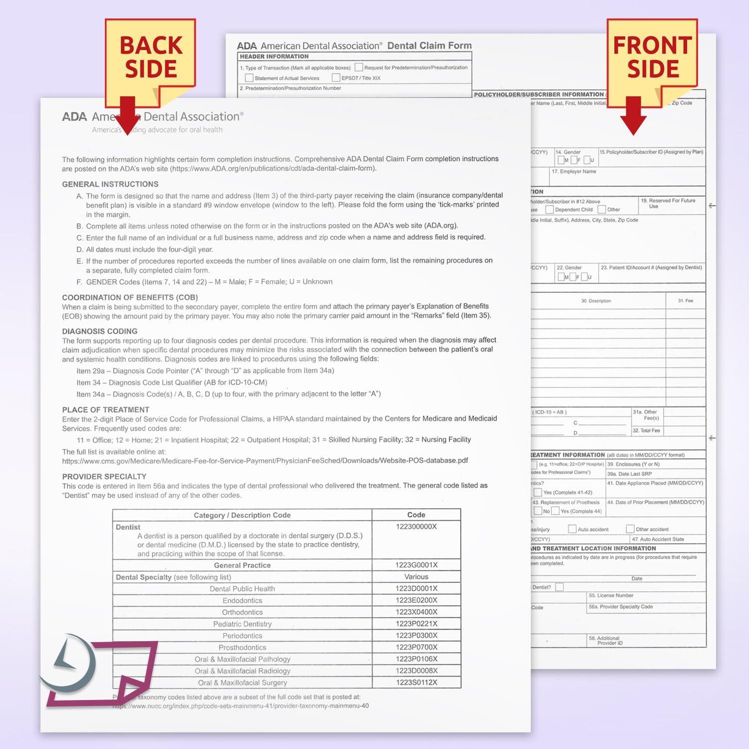 ADA Dental Claim Insurance Claim Forms, 8-1/2
