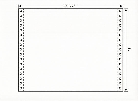 9-1/2 x 7" Continuous Paper, 20# White, 1 Part with Side Perfs