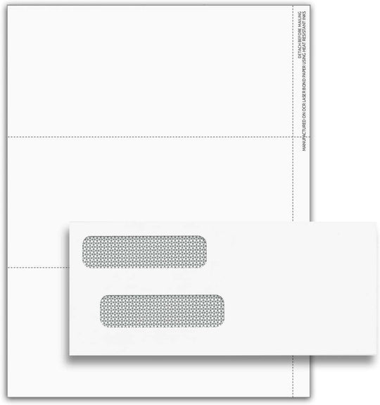 Package of 3 UP W-2 Blank Forms & Envelopes - No Instructions on the Back.