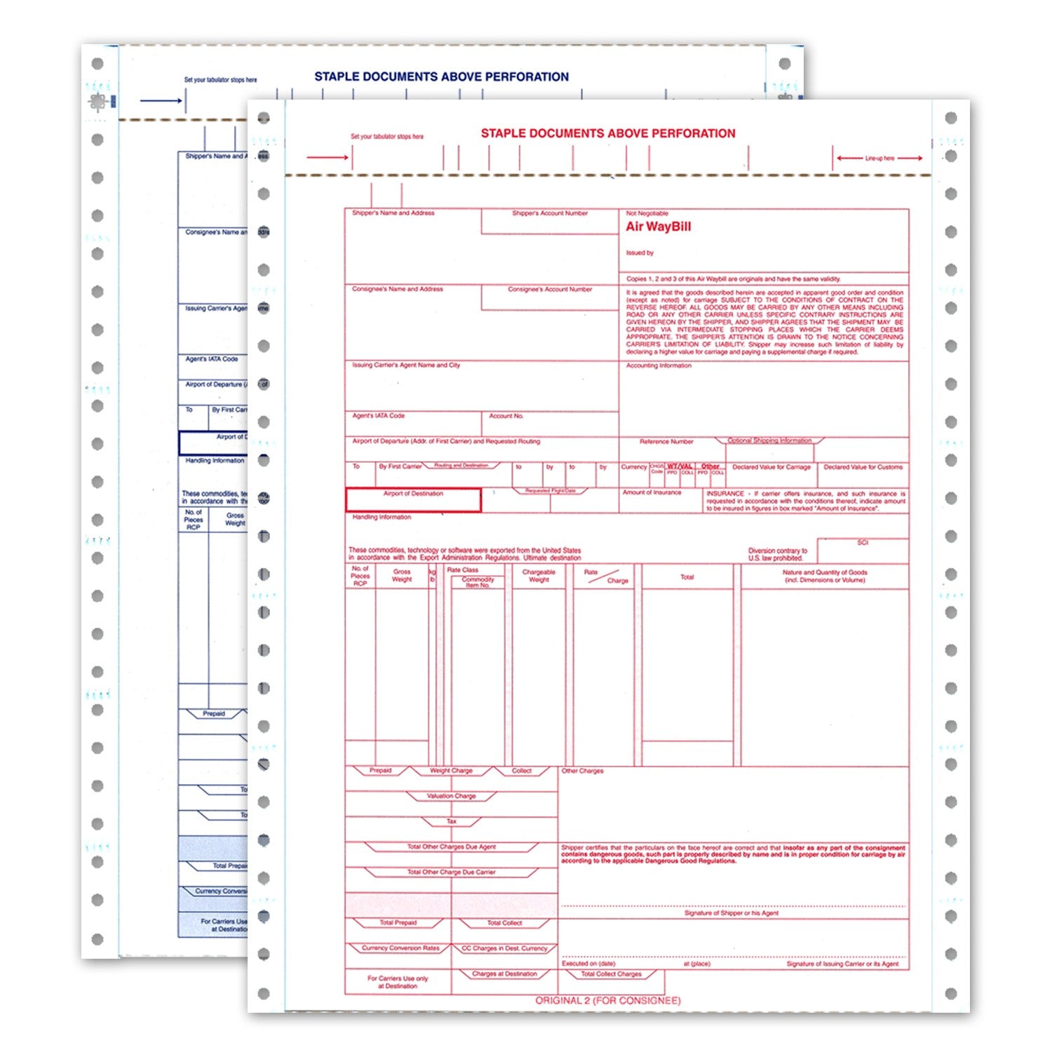 9-1/2 x 24, 6 Part Continuous International Air Waybill