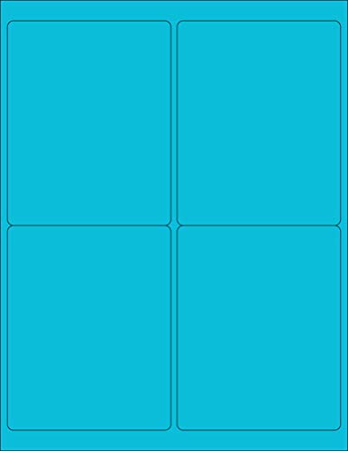 8-1/2 x 11" Neon Color High Light Fluorescent Labels for Laser & Inkjet Printer. Blue Fluorescent, 4 x 5" - 4 Per Page.