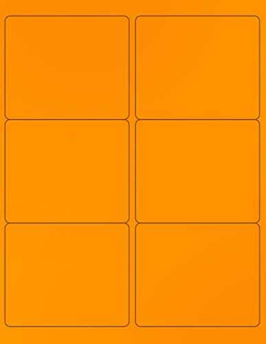 8-1/2 x 11" Neon Color High Light Fluorescent Labels for Laser & Inkjet Printer. Orange Fluorescent, 4" x 3-1/3" - 6 Per Page.