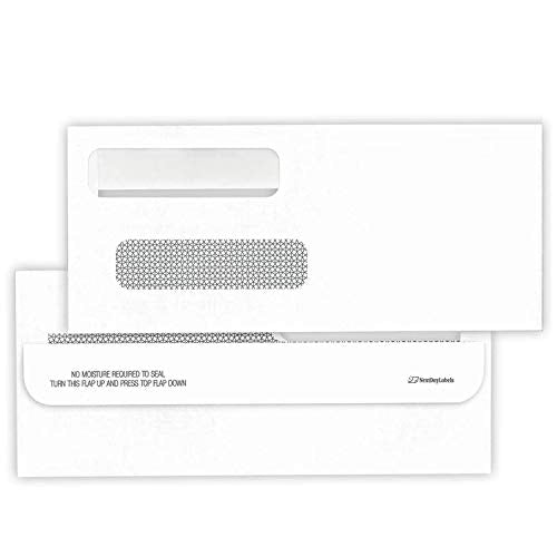 Pack of 100 # 8 Envelopes, Size fits QuickBooks Printed Checks, Double Window Security Check Envelope, Flip and Seal, Measures 3-5/8 inch x 8-11/16 inches