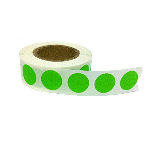 Blank Color Coding Stickers, Writable Surface 500 Permanent Labels per Roll (Green Fluorescent, 1/2" Circle)