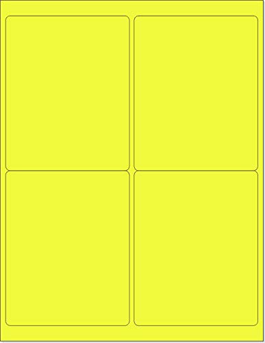 8-1/2 x 11" Neon Color High Light Fluorescent Labels for Laser & Inkjet Printer. Yellow Fluorescent, 4 x 5" - 4 Per Page.
