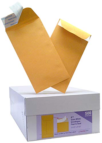 # 7 Coin Brown Kraft Envelopes, Peel & Seal, for Small Parts, Cash, Box of 500