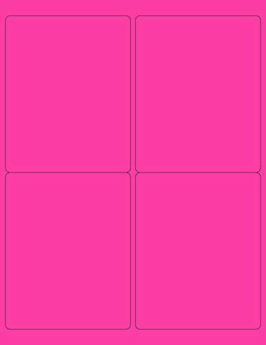 8-1/2 x 11" Neon Color High Light Fluorescent Labels for Laser & Inkjet Printer. Pink Fluorescent, 4 x 5" - 4 Per Page.
