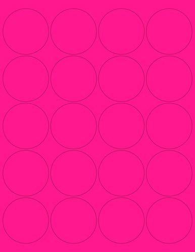 8-1/2 x 11" Neon Color High Light Fluorescent Labels for Laser & Inkjet Printer. Pink Fluorescent, 2" Round - 20 Per Page.