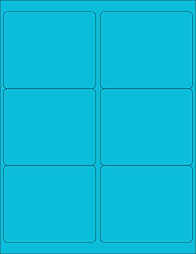 8-1/2 x 11" Neon Color High Light Fluorescent Labels for Laser & Inkjet Printer. Blue Fluorescent, 4" x 3-1/3" - 6 Per Page.