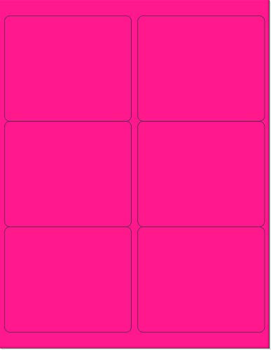 8-1/2 x 11" Neon Color High Light Fluorescent Labels for Laser & Inkjet Printer. Pink Fluorescent, 4" x 3-1/3" - 6 Per Page.