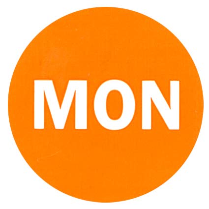 2" Round Orange Day of The Week Color Coding Self-Adhesive Labels, 500 per Roll (Mon)