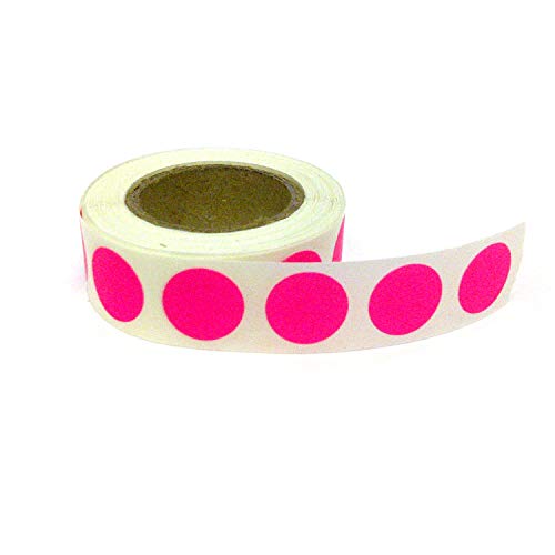 Blank Color Coding Stickers, Writable Surface 500 Permanent Labels per Roll (Pink Fluorescent, 1/2" Circle)