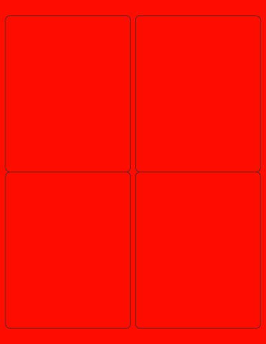 8-1/2 x 11" Neon Color High Light Fluorescent Labels for Laser & Inkjet Printer. Red Fluorescent, 4 x 5" - 4 Per Page - 100 Labels)