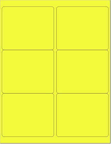 8-1/2 x 11" Neon Color High Light Fluorescent Labels for Laser & Inkjet Printer. Yellow Fluorescent, 4" x 3-1/3" - 6 Per Page.