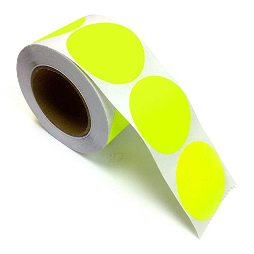Blank Color Coding Stickers, Writable Surface 500 Permanent Labels per Roll (Yellow Fluorescent, 2" Circle)