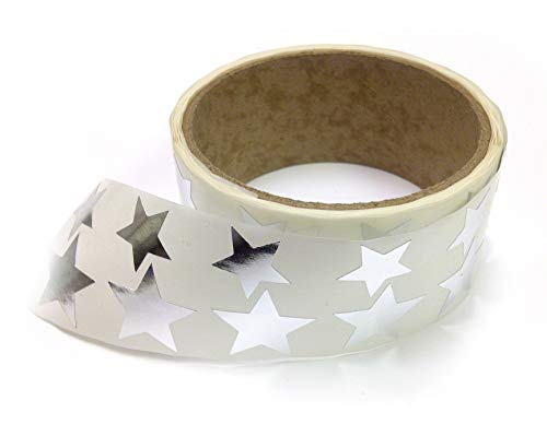 Metallic Foil Star Stickers, Assorted Sizes, ¾ and 1 - 450 Labels per Roll with perf on roll After Every 10 Labels (Silver)