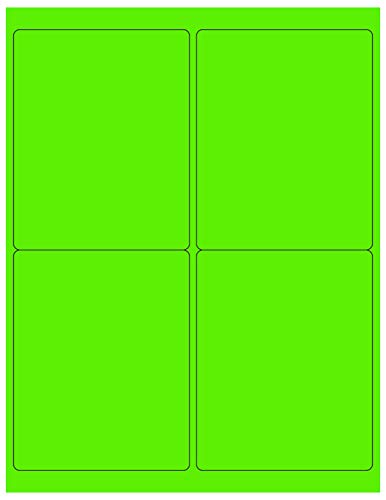 8-1/2 x 11" Neon Color High Light Fluorescent Labels for Laser & Inkjet Printer. Green Fluorescent, 4 x 5" - 4 Per Page.