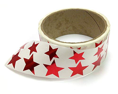 Metallic Foil Star Stickers, Assorted Sizes, ¾ and 1 - 450 Labels per Roll with perf on roll After Every 10 Labels (Red)
